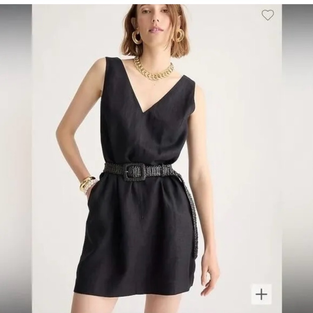 J Crew V Neck Maxine Black Linen Dress. XS Petite.